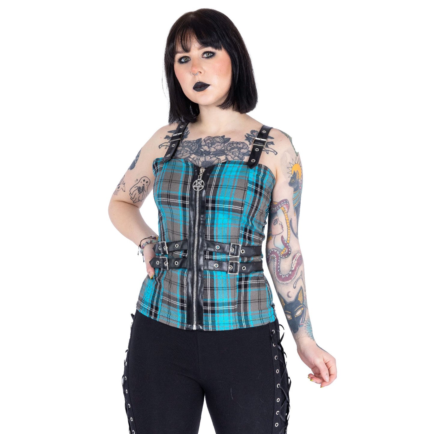 CALLIOPE TOP - TURQUOISE CHECK