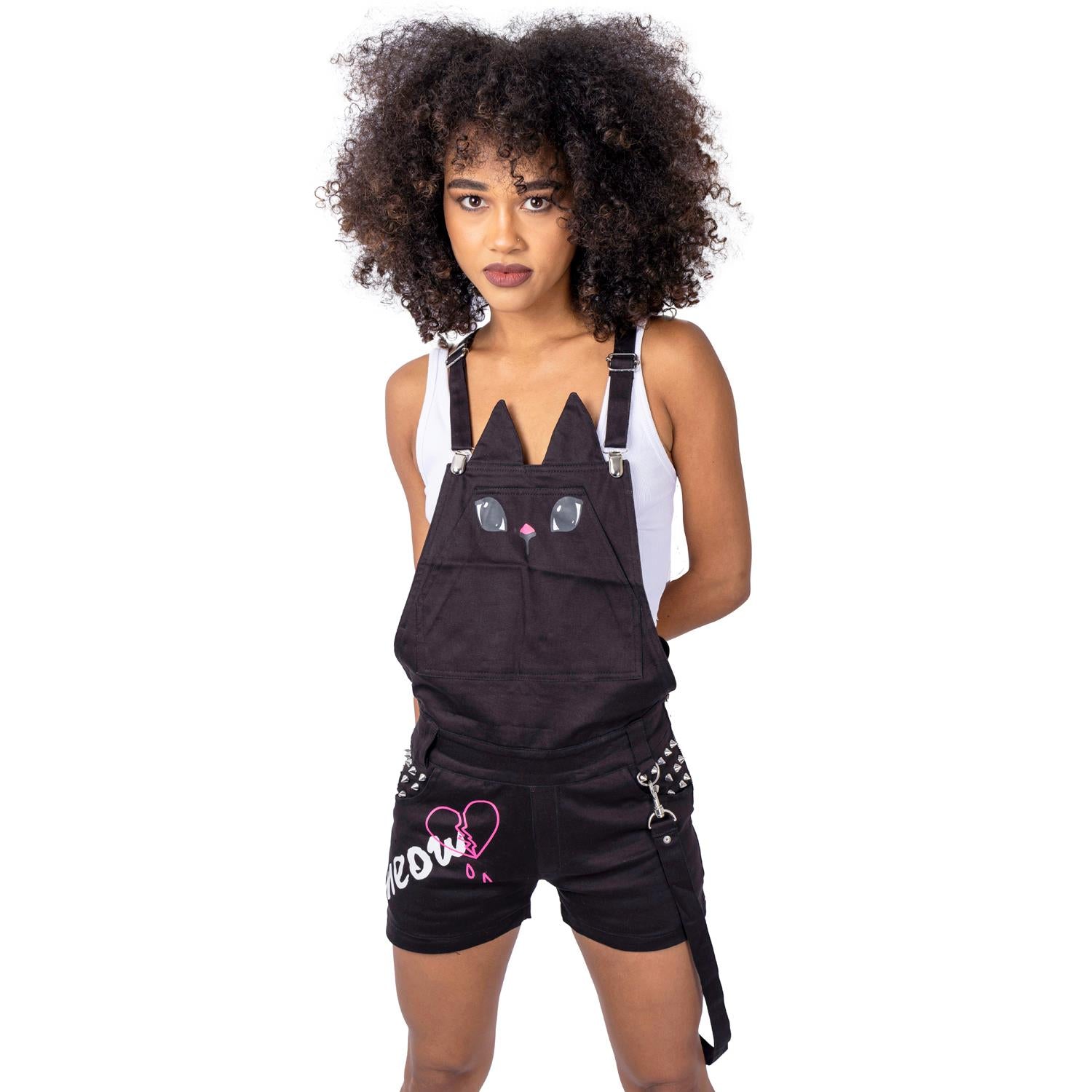 BROKEN KITTY DUNGAREES - BLACK